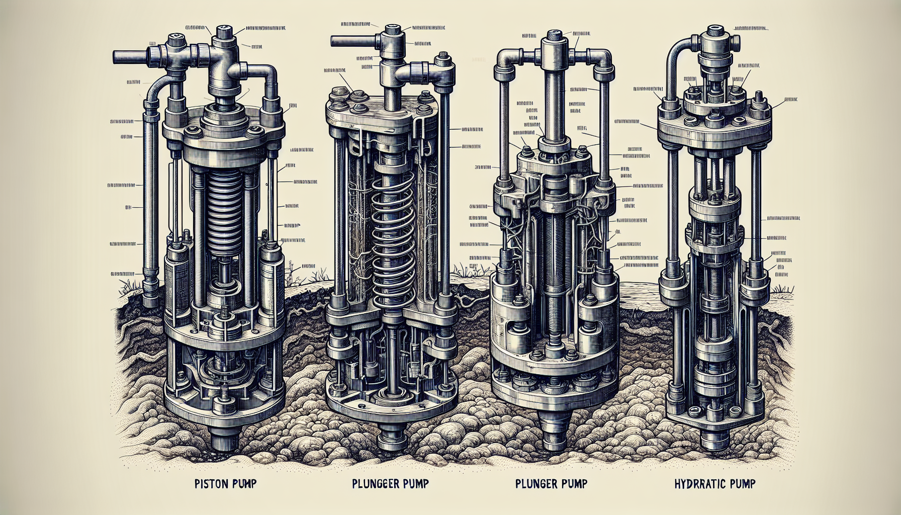 Illustration of different types of mud pumps